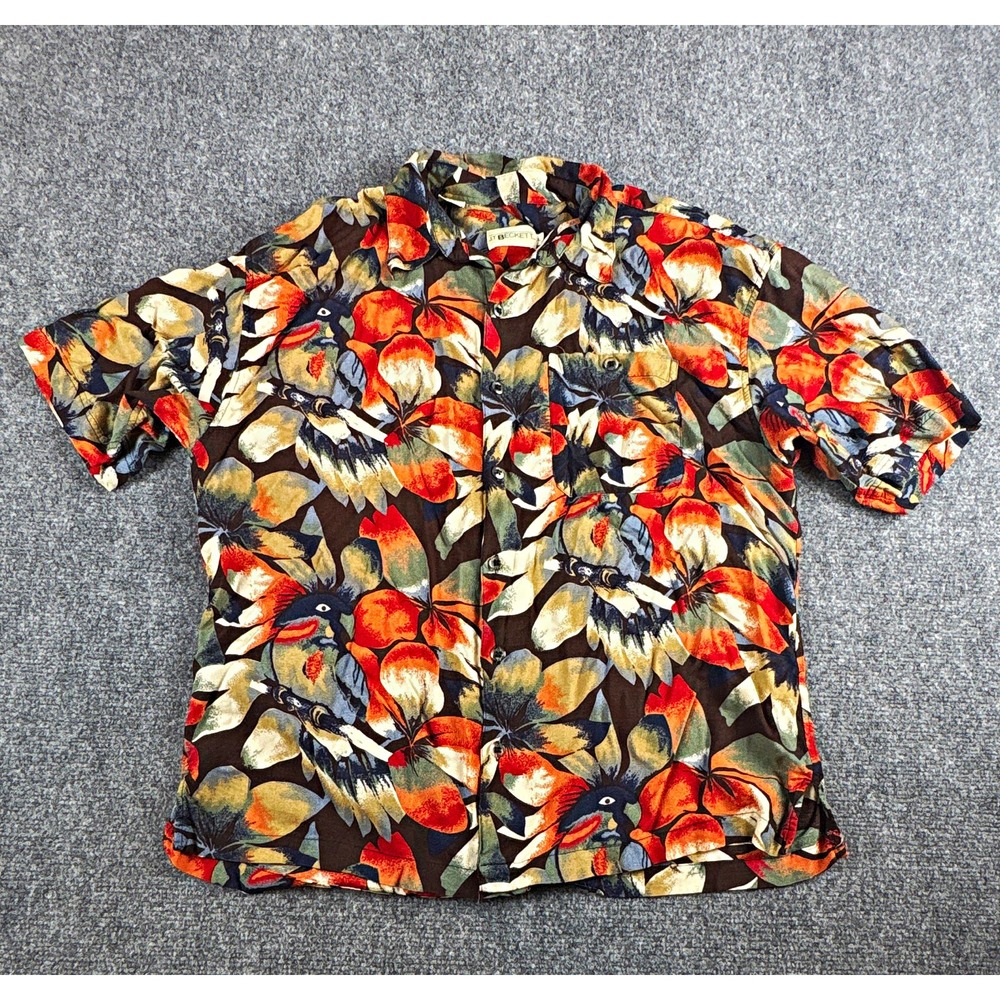 Vintage J.T. Beckett 100% Rayon Tropical Bird Hawaiian Shirt - Men's Large